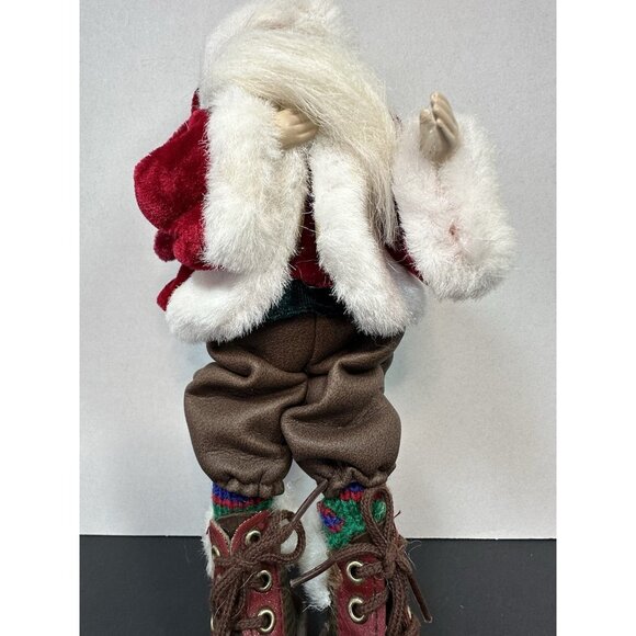 Santa Clause In Hiking Boots Velvet Starburst Hat Sweater Green Red Socks 8.5” - Picture 12 of 15